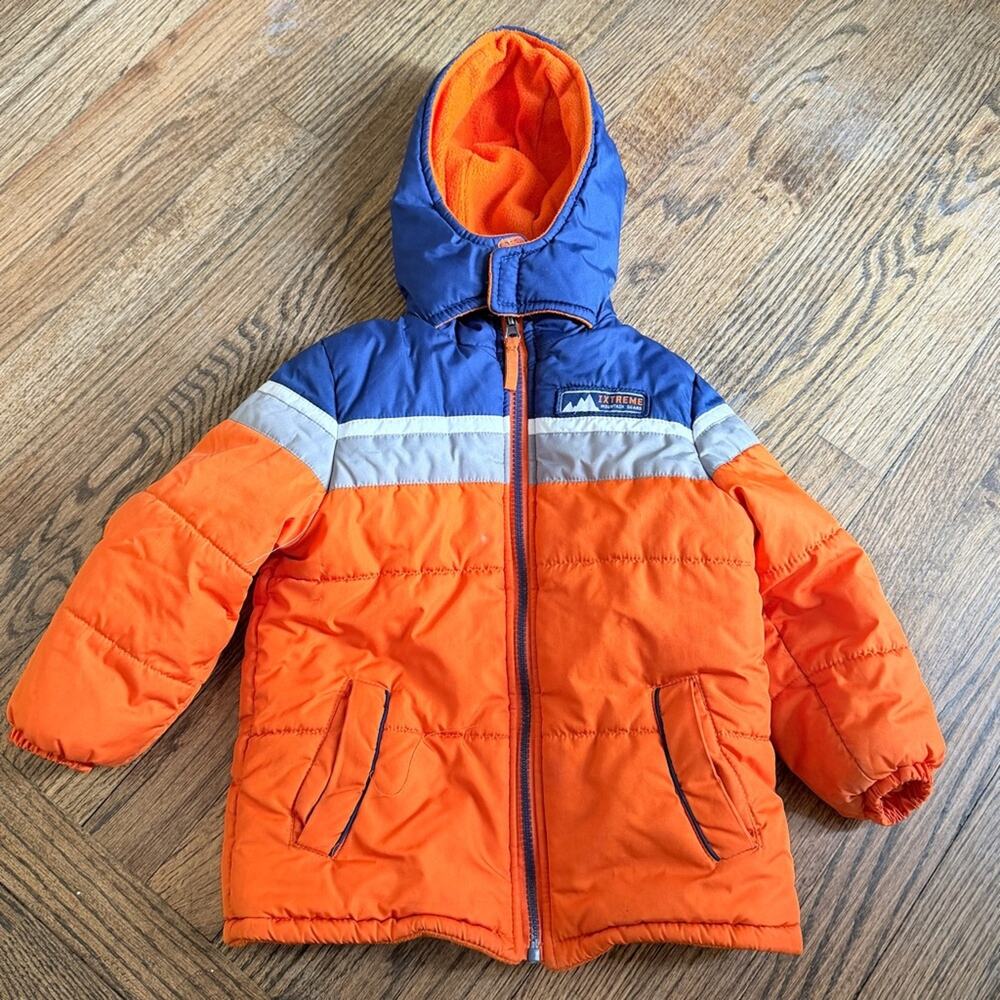 Boys 3T puffer jacket hooded winter bright orange Xtreme